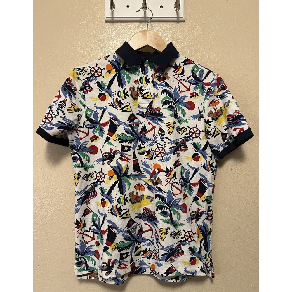 Polo Ralph Lauren Bear Classic Fit Beach Nautical Multi Color Polo Shirt Men's S